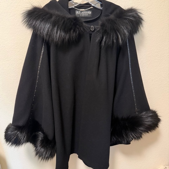St. John Sweaters - St. John by Marie Cray Elegant Black Fur-Accented Poncho